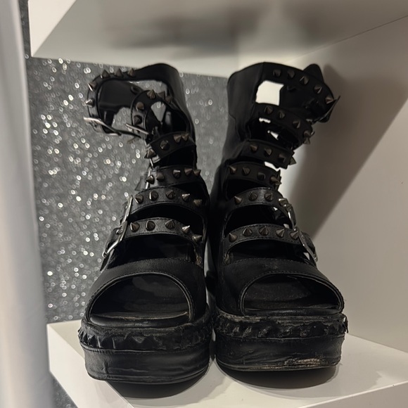 Dolls Kill Black Platform Combat Boots - Picture 2 of 6